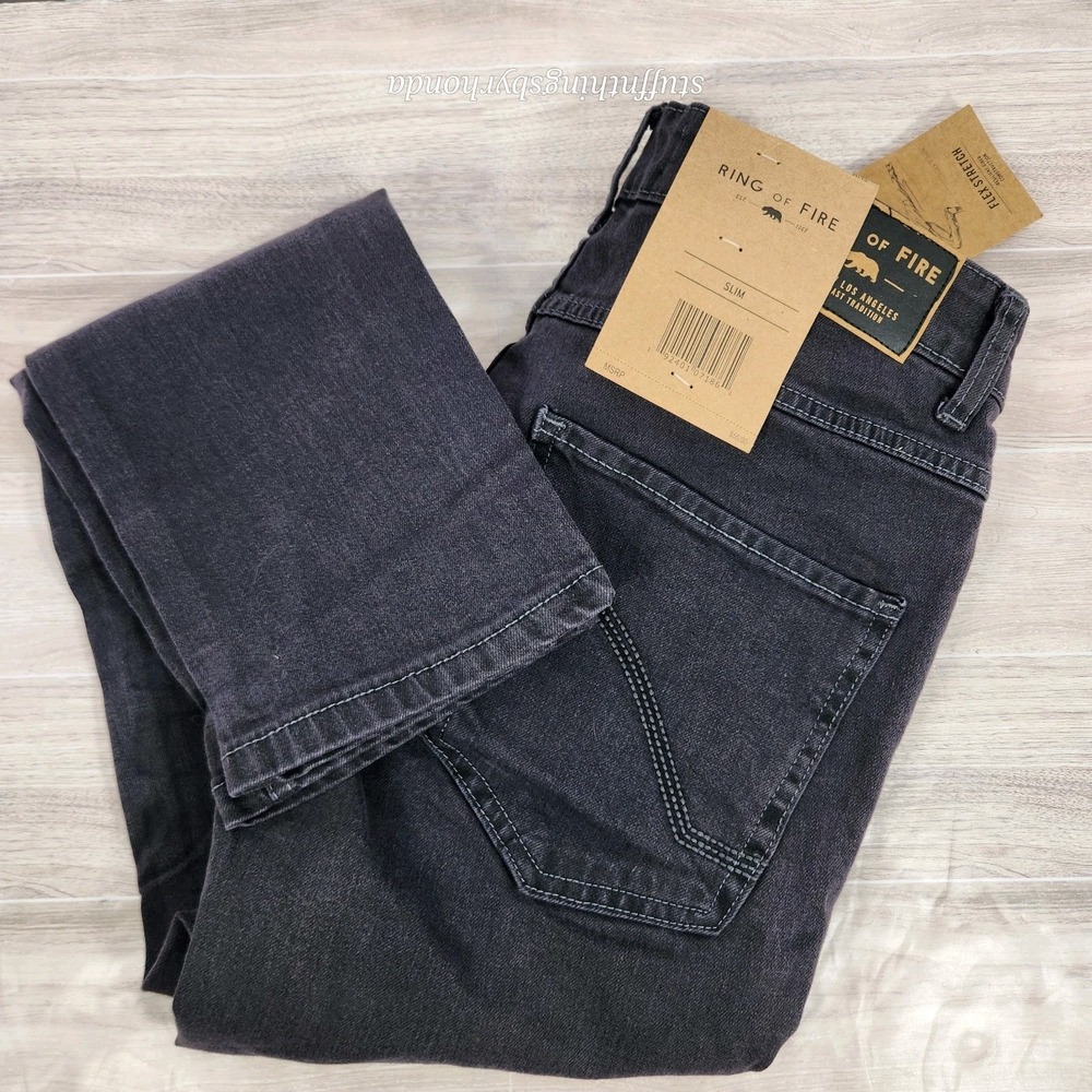 NWT Ring Of Fire Mens Jeans Size 30x30 Black Slim Fit Edge Straight‎ Stretch